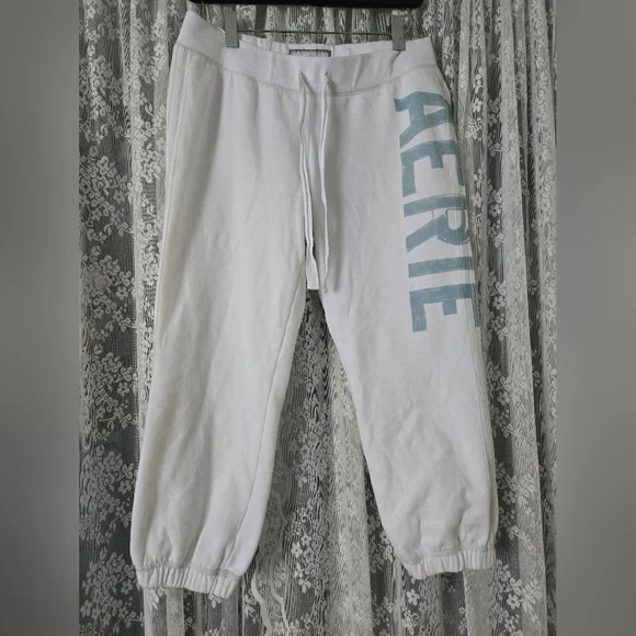 Vintage Y2K Aerie Cropped Sweatpants White Logo Joggers | Size S - Picture 2 of 11